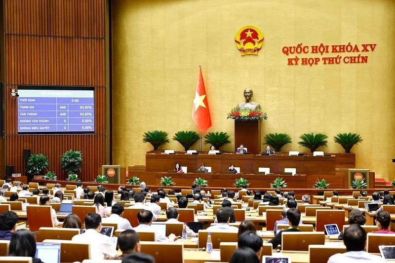 Quốc hội biểu quyết thông qua Nghị quyết của Quốc hội về ngày bầu cử toàn quốc đối với bầu cử đại biểu Quốc hội khoá XVI và đại biểu Hội đồng nhân dân các cấp nhiệm kỳ 2026-2031. (Ảnh: TTXVN)