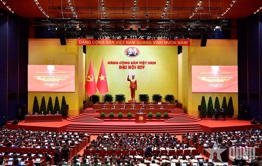 Quang cảnh phiên thảo luận trong buổi sáng ngày làm việc thứ ba của Đại hội XIV của Đảng.