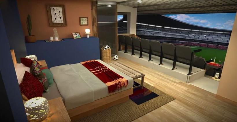 Phòng suite sát sân cỏ bên trong sân vận động Estadio Azteca. (Ảnh: Airbnb)