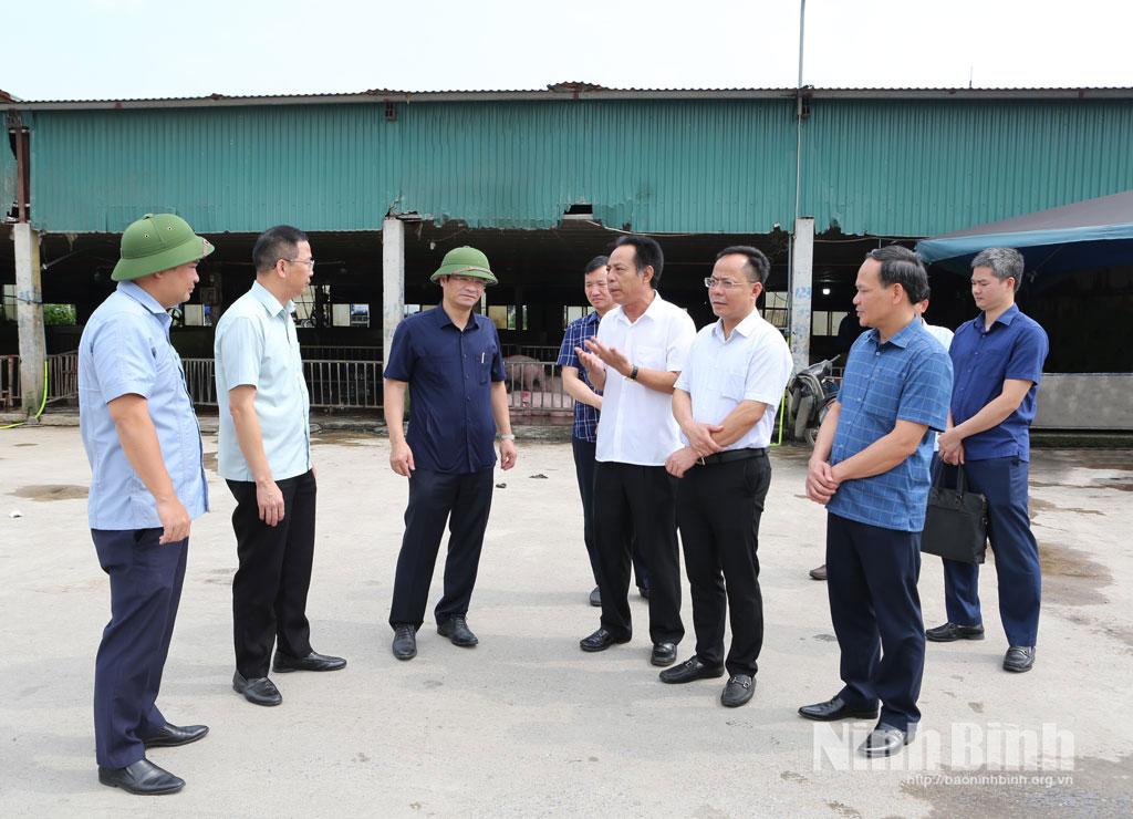 Đồng chí Trần Anh Dũng, Ủy viên Ban Thường vụ Tỉnh ủy, Phó Chủ tịch UBND tỉnh kiểm tra công tác bảo đảm an toàn vệ sinh thực phẩm tại Chợ đầu mối gia súc, gia cầm Hà Nam.
