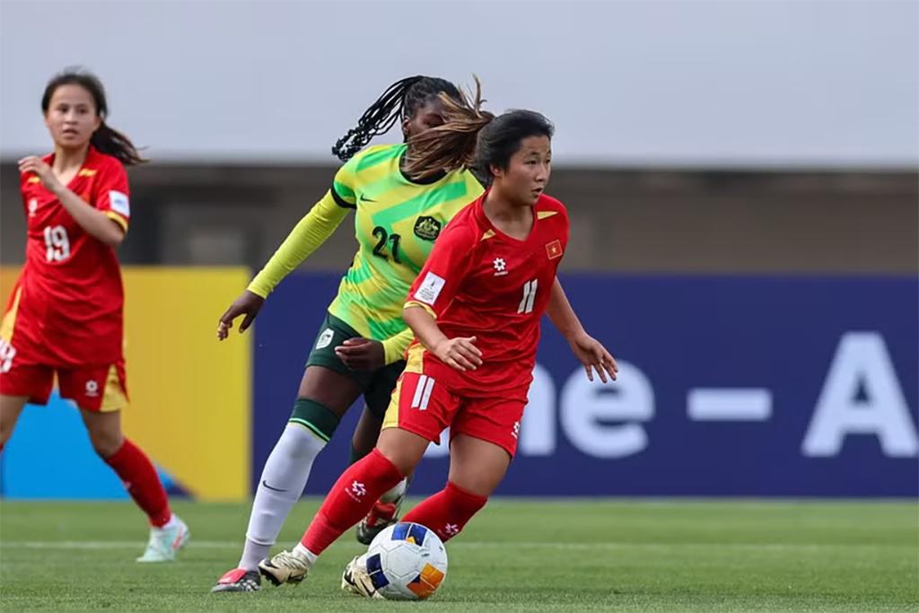 U17 nữ Việt Nam chia tay U17 nữ châu Á sau khi không thể tạo nên bất ngờ trước U17 nữ Australia. (Nguồn: VFF)