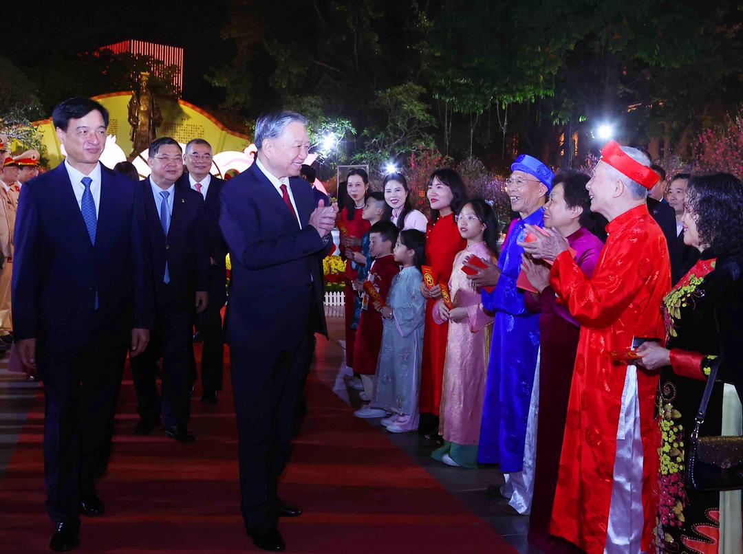 Tổng Bí thư Tô Lâm chúc Tết Đảng bộ, Chính quyền và Nhân dân Thủ đô Hà Nội, ngày 16/2/2026. Ảnh: TTXVN