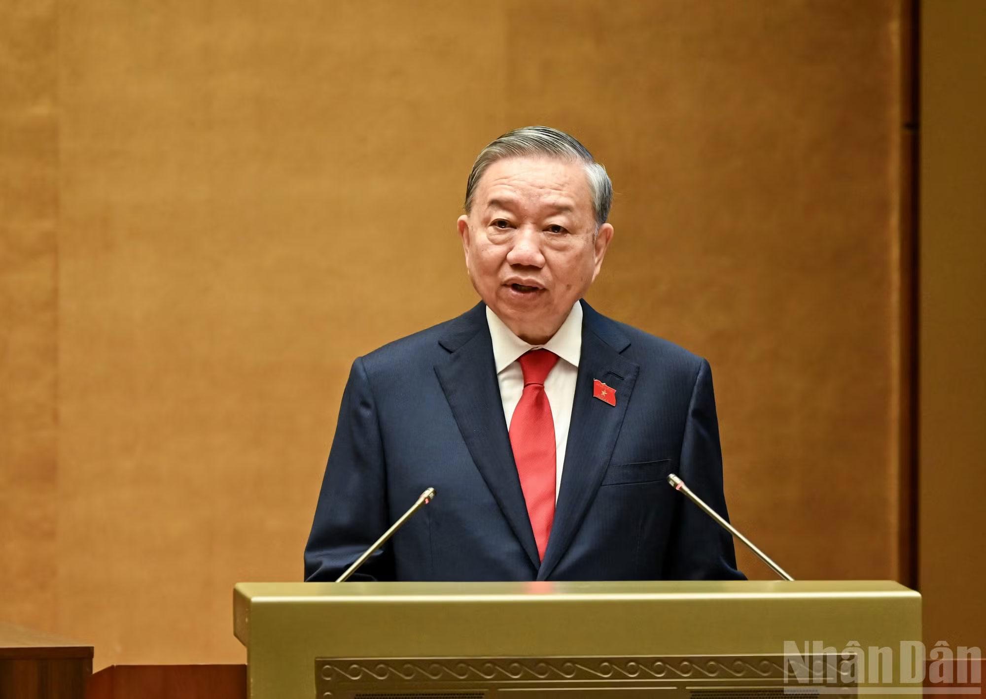 Chủ tịch nước Cộng hòa xã hội chủ nghĩa Việt Nam Tô Lâm phát biểu nhậm chức. (Ảnh: Nhân Dân)