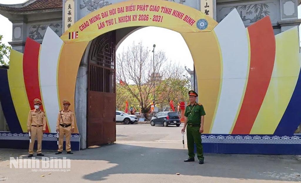 Lực lượng Công an bảo đảm an ninh, an toàn cho Đại hội đại biểu Phật giáo tỉnh Ninh Bình lần thứ I, nhiệm kỳ 2026 - 2031.