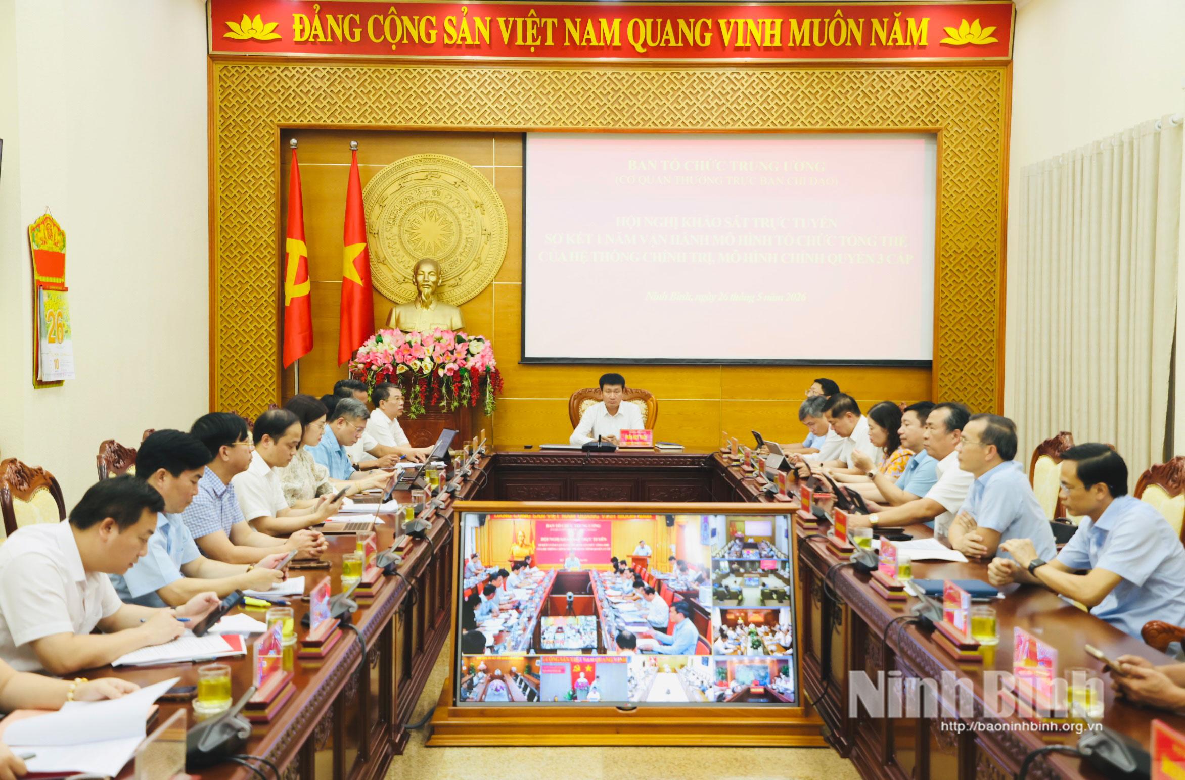 Quang cảnh hội nghị tại điểm cầu Tỉnh ủy Ninh Bình.
