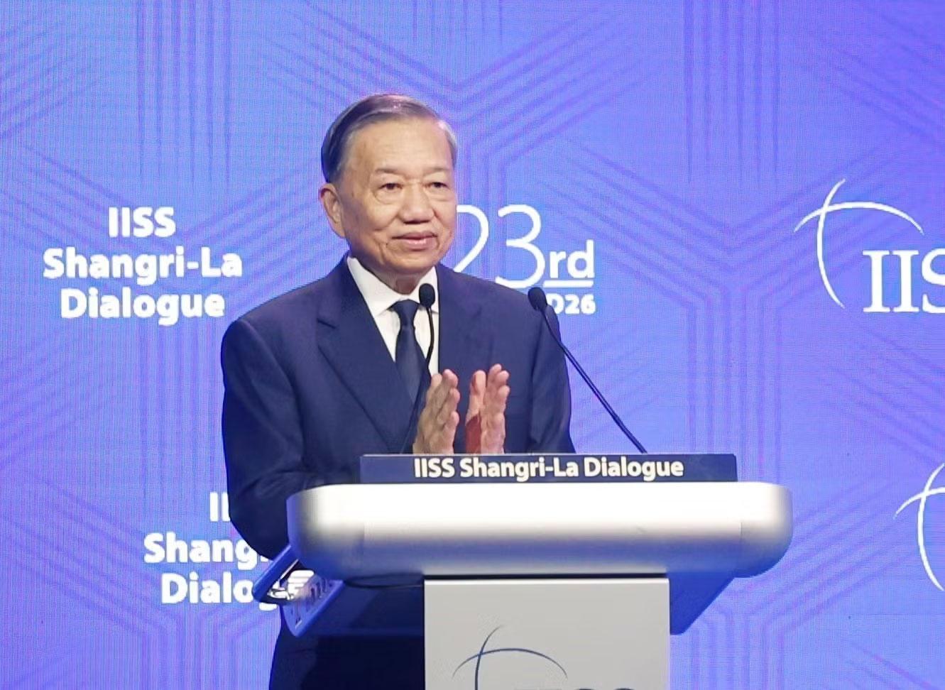 Tổng Bí thư, Chủ tịch nước Tô Lâm phát biểu dẫn đề tại Đối thoại Shangri-La lần thứ 23. (Ảnh: TTXVN)
