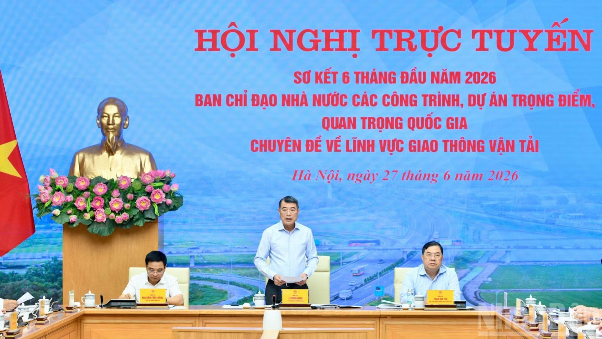 Thủ tướng Chính phủ Lê Minh Hưng chủ trì Hội nghị trực tuyến sơ kết 6 tháng đầu năm 2026 Ban Chỉ đạo Nhà nước các công trình, dự án trọng điểm, quan trọng quốc gia chuyên đề về lĩnh vực giao thông vận tải. (Ảnh: Nhân Dân)