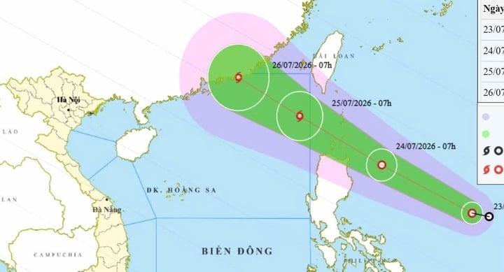 Bản đồ dự báo đường đi, khu vực ảnh hưởng của áp thấp nhiệt đới. (Nguồn: NCHMF)