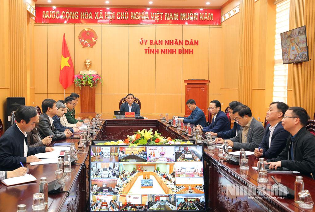 Quang cảnh hội nghị tại điểm cầu tỉnh Ninh Bình.