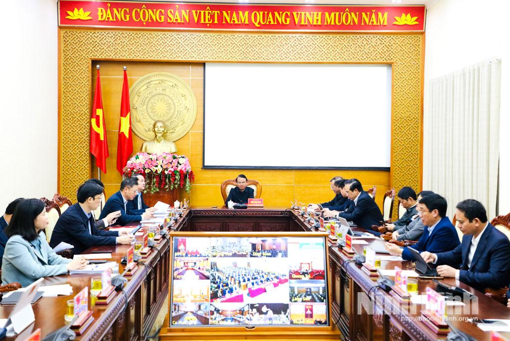 Quang cảnh hội nghị tại điểm cầu Tỉnh uỷ Ninh Bình.
