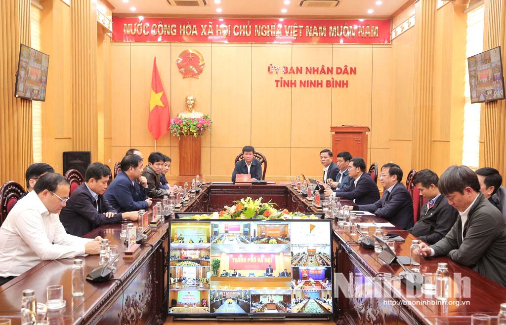 Quang cảnh hội nghị tại điểm cầu tỉnh Ninh Bình.