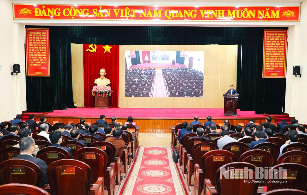 Quang cảnh Hội nghị tại điểm cầu Tỉnh uỷ Ninh Bình.