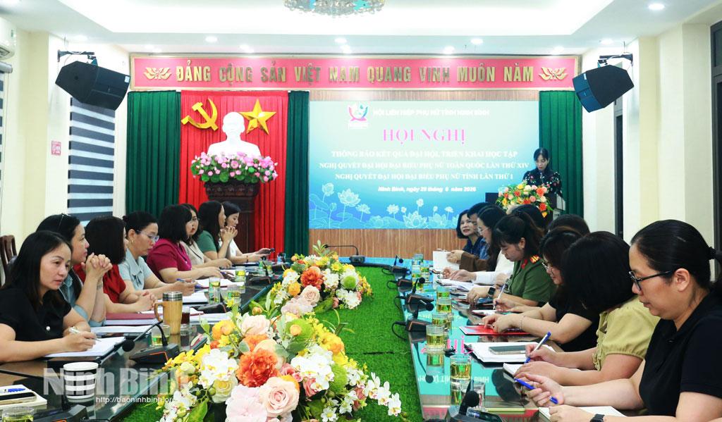 Quang cảnh hội nghị tại điểm cầu Hội LHPN tỉnh.
