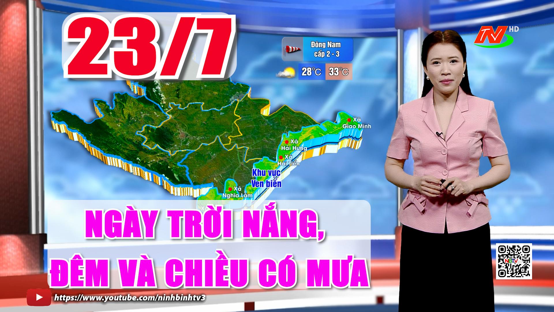 Dự báo thời tiết đêm nay, ngày mai 23/7/2026: Ngày trời nắng, đêm và chiều tối có mưa