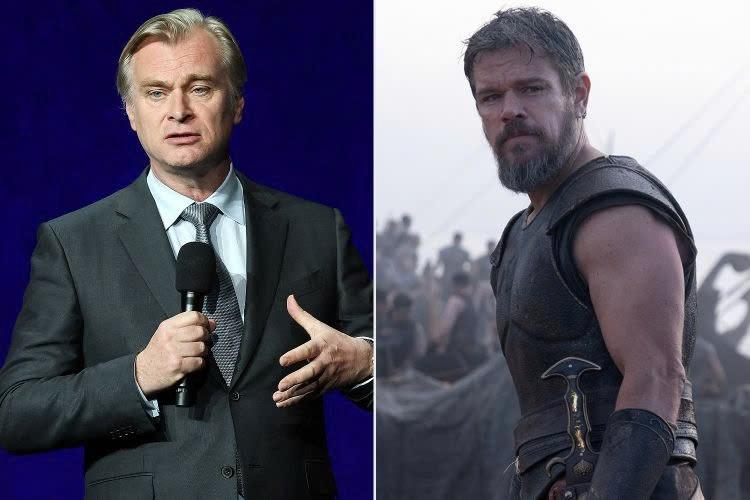 Đạo diễn Christopher Nolan (trái) và diễn viên Matt Damon trong phim "The Odyssey". Ảnh: Getty Images và Universal Pictures