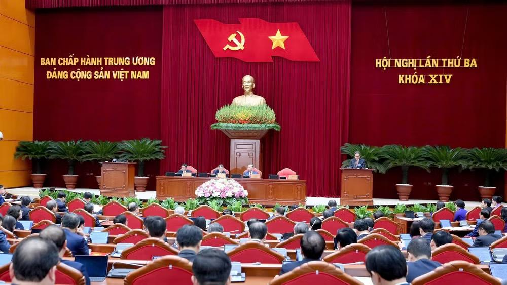 Hội nghị lần thứ 3 Ban Chấp hành Trung ương Đảng Cộng sản Việt Nam khóa XIV. (Ảnh: ĐĂNG KHOA)