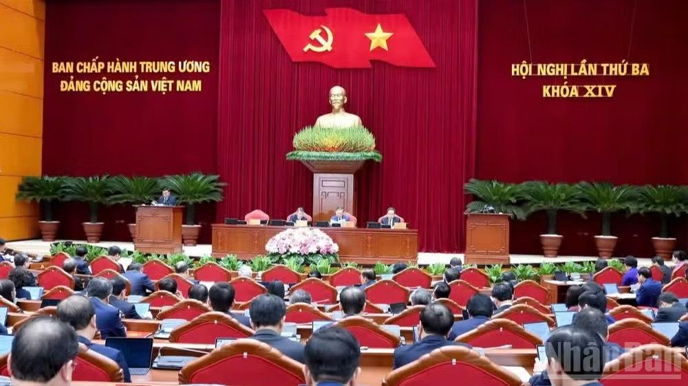 Hội nghị lần thứ ba Ban Chấp hành Trung ương Đảng Cộng sản Việt Nam khóa XIV. (Ảnh: ĐĂNG KHOA)