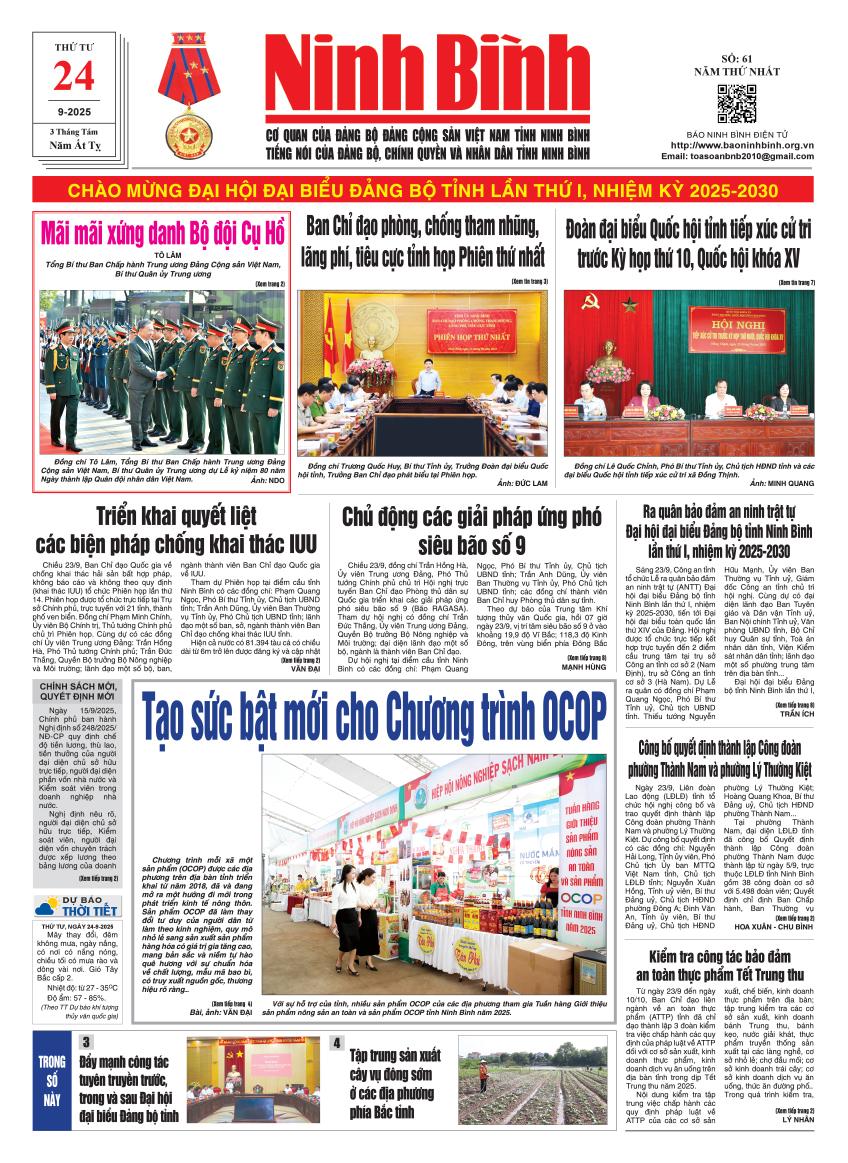 Ninh Bình thời sự số 61 (24/9/2025)