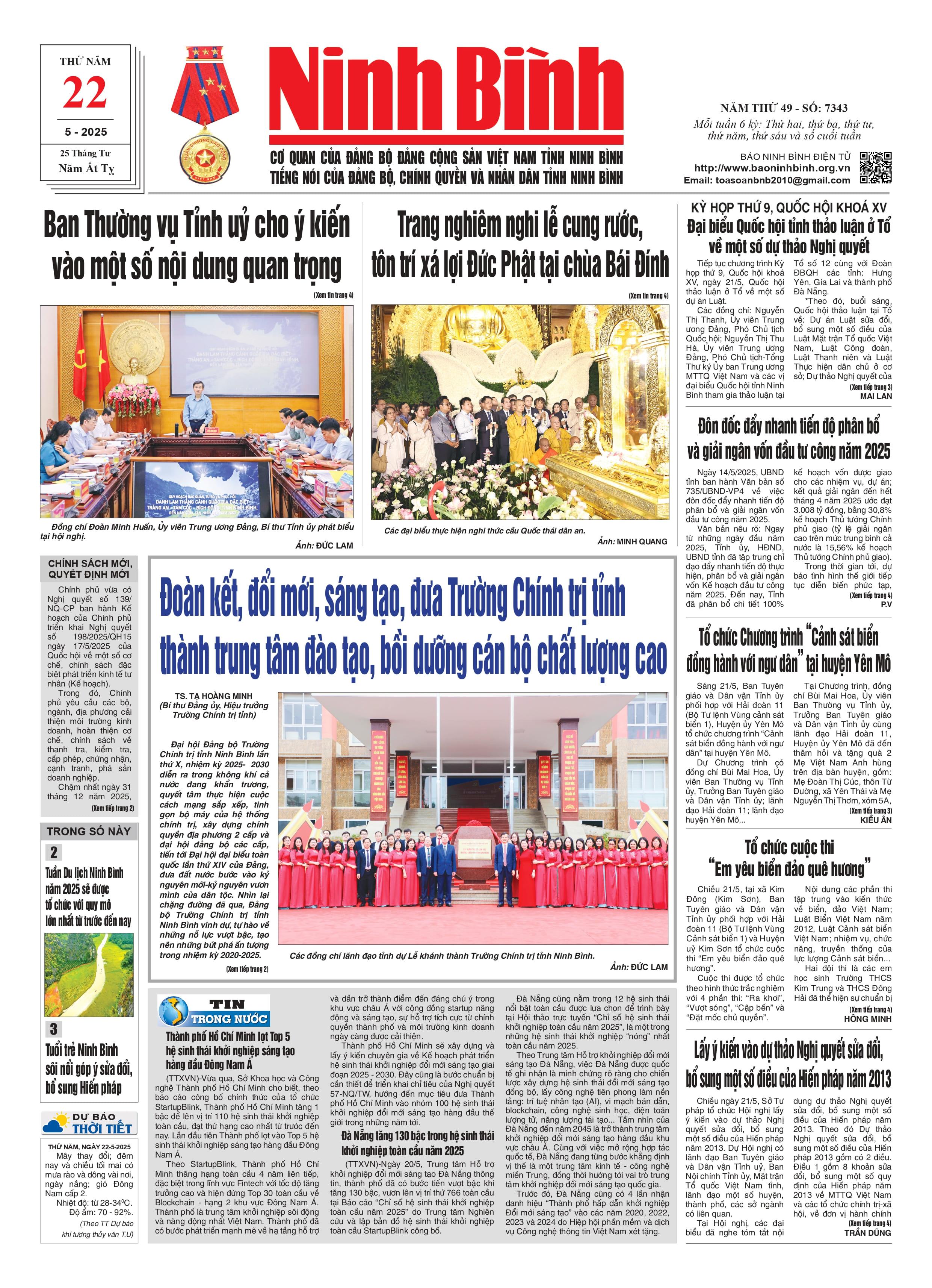 Ninh Bình thời sự số 7343 (22/5/2025)