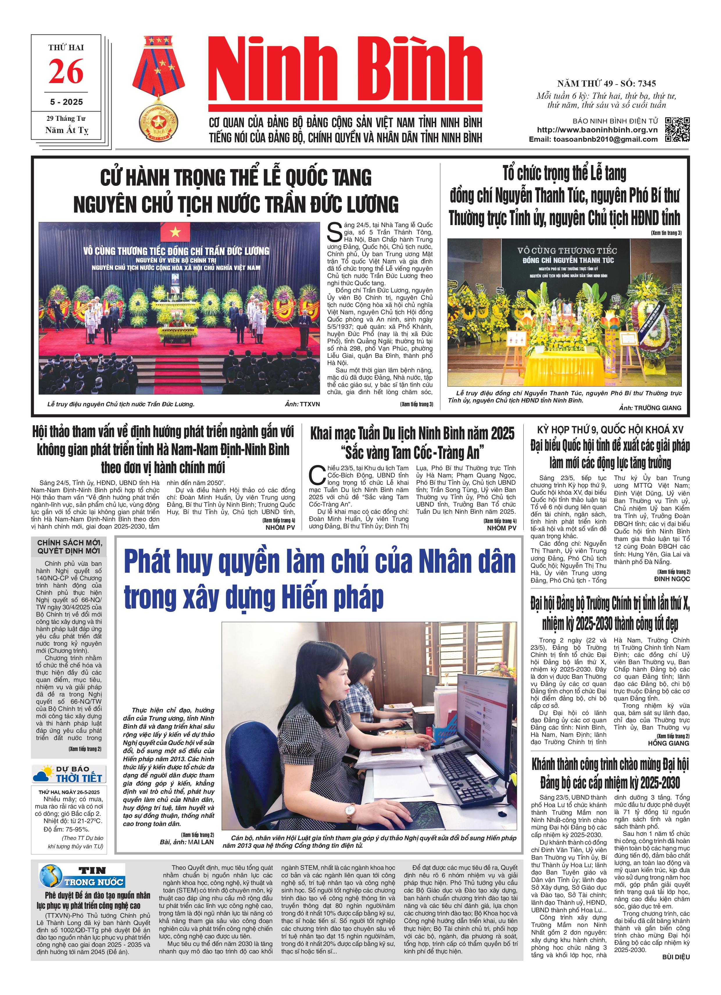 Ninh Bình thời sự số 7345 (26/5/2025)