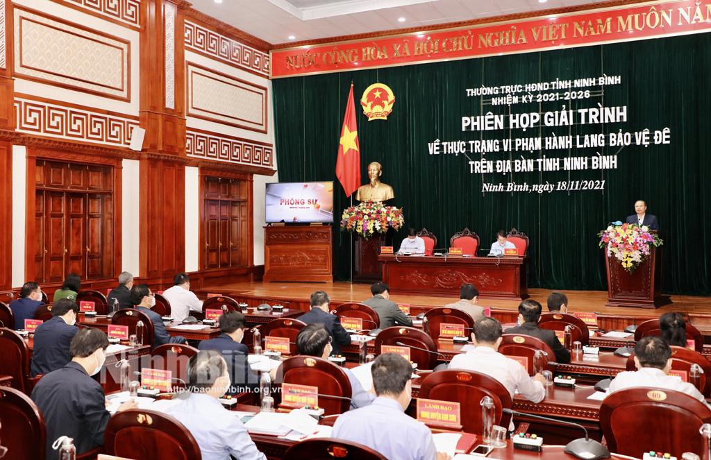 Phiên họp giải trình về thực trạng vi phạm hành lang bảo vệ đê trên địa bàn tỉnh