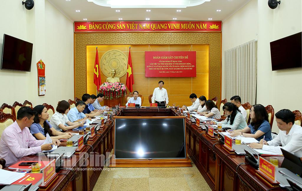 Đoàn giám sát chuyên đề của Ban Kinh tế Trung ương làm việc tại tỉnh Ninh Bình