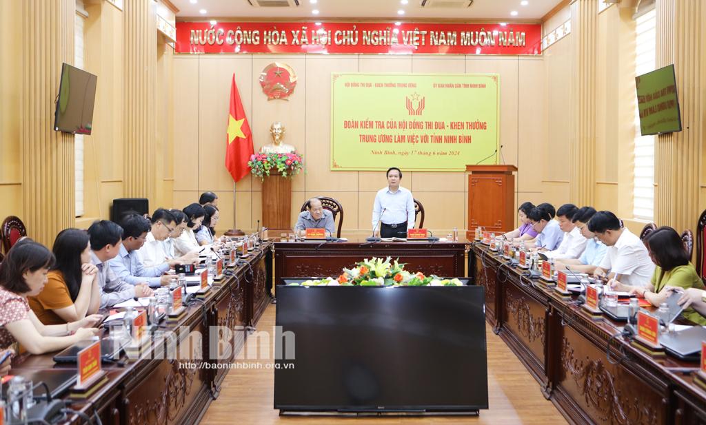 Đoàn kiểm tra của Hội đồng Thi đua - Khen thưởng Trung ương làm việc tại tỉnh Ninh Bình