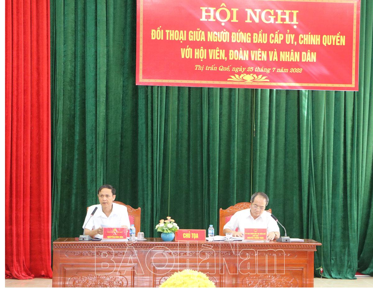 Thị trấn Quế tổ chức đối thoại giữa người đứng đầu cấp uỷ, chính quyền với đoàn viên, hội viên và nhân dân