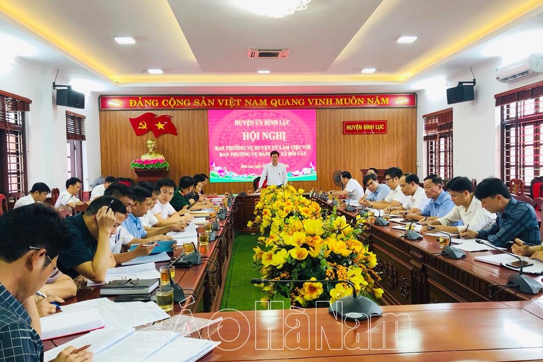 BTV Huyện ủy Bình Lục làm việc với BTV Đảng ủy xã Bối Cầu về việc thực hiện Nghị quyết Đại hội Đảng các cấp