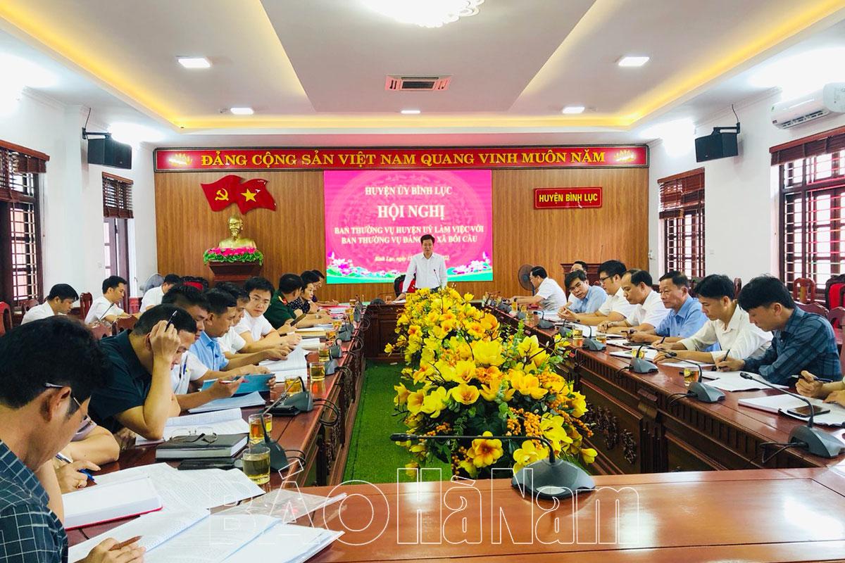 BTV Huyện ủy Bình Lục làm việc với BTV Đảng ủy xã Bối Cầu về việc thực hiện Nghị quyết Đại hội Đảng các cấp