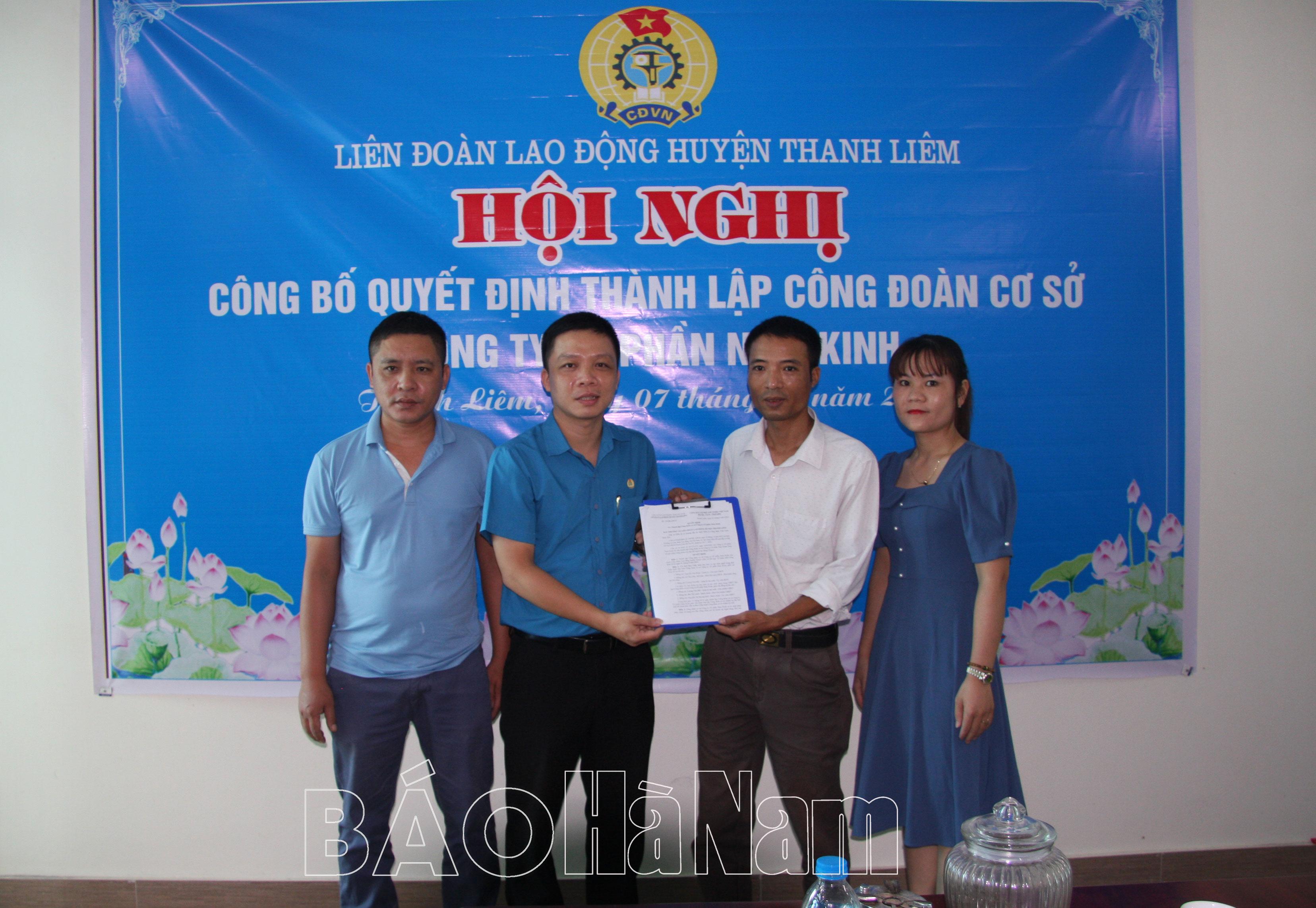 Thành lập Công đoàn cơ sở Công ty Cổ phần Nam Kinh