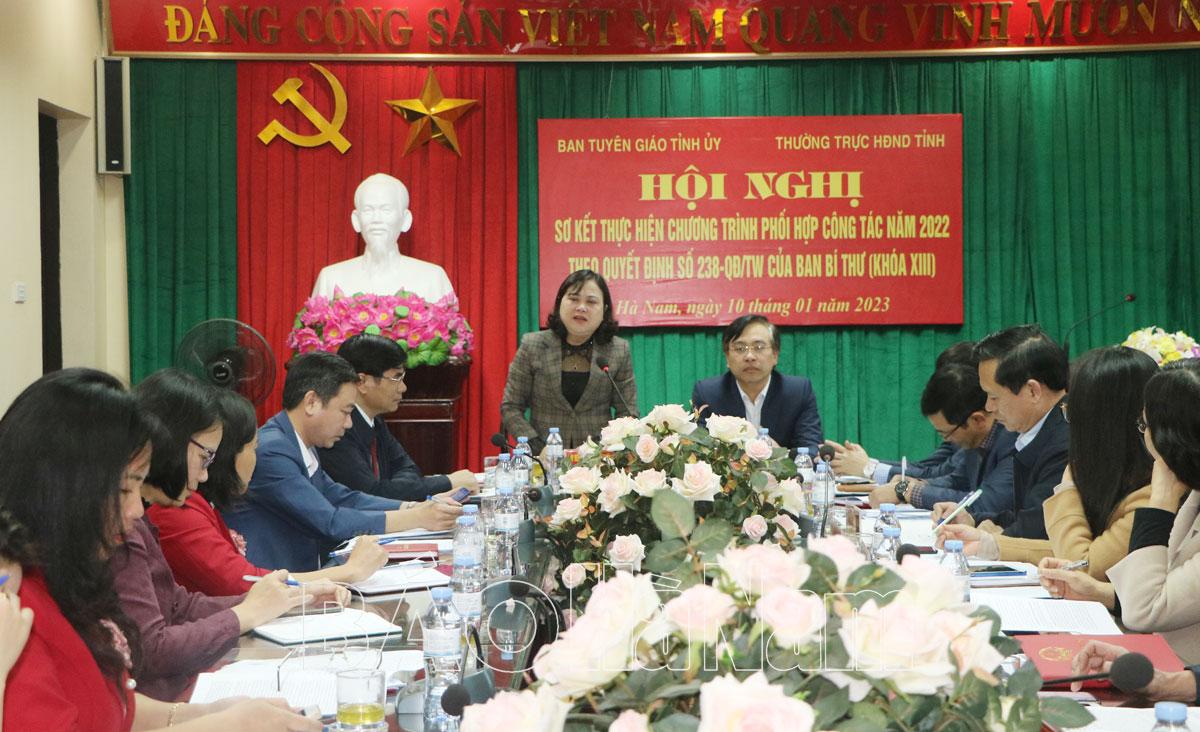 Ban Tuyên giáo Tỉnh ủy - Thường trực HĐND tỉnh sơ kết thực hiện chương trình phối hợp công tác năm 2022