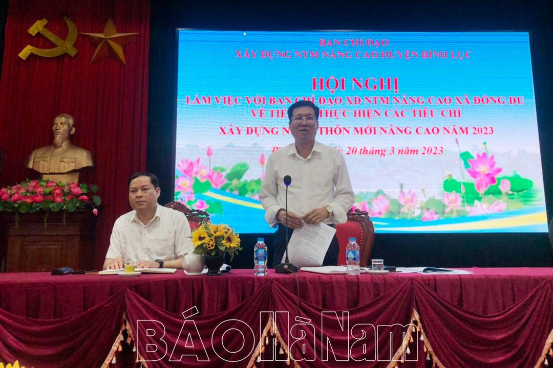 BCĐ xây dựng NTM nâng cao huyện Bình Lục kiểm tra tiến độ thực hiện các tiêu chí xây dựng xã NTM nâng cao tại Đồng Du