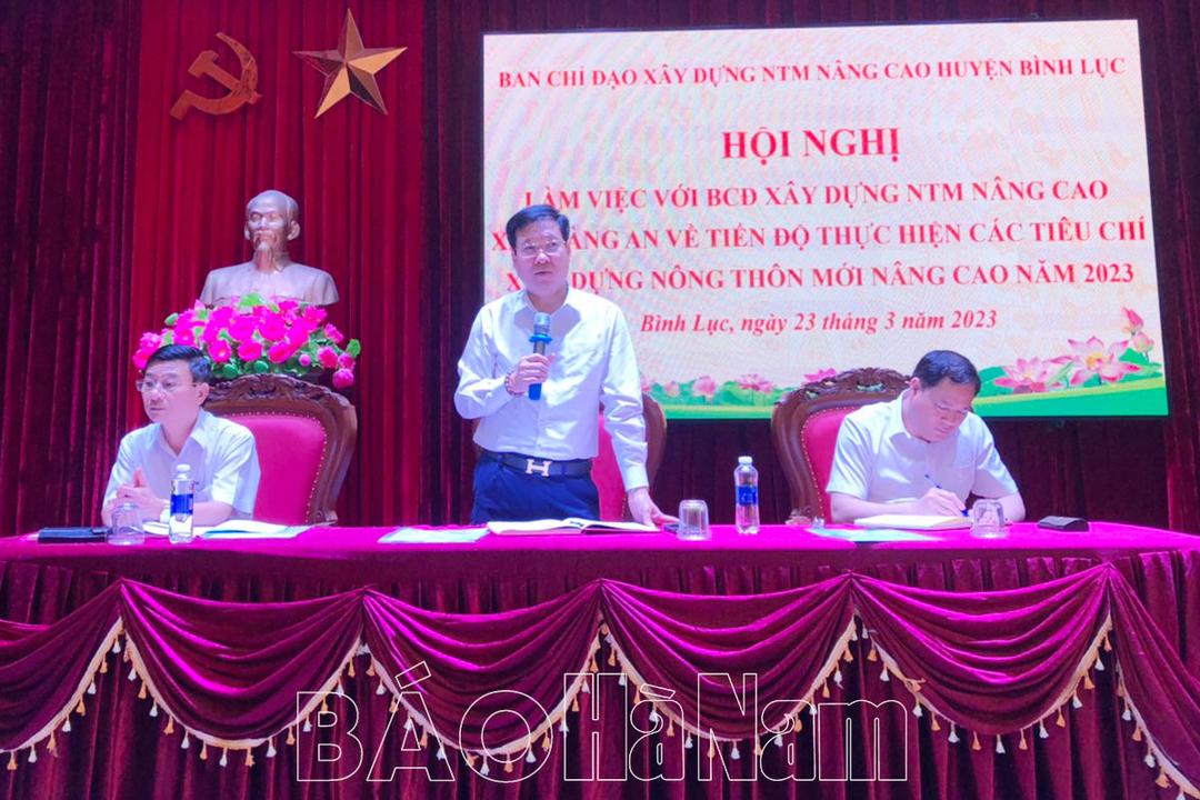 BCĐ xây dựng NTM nâng cao huyện Bình Lục kiểm tra tiến độ thực hiện xây dựng xã NTM nâng cao tại Tràng An