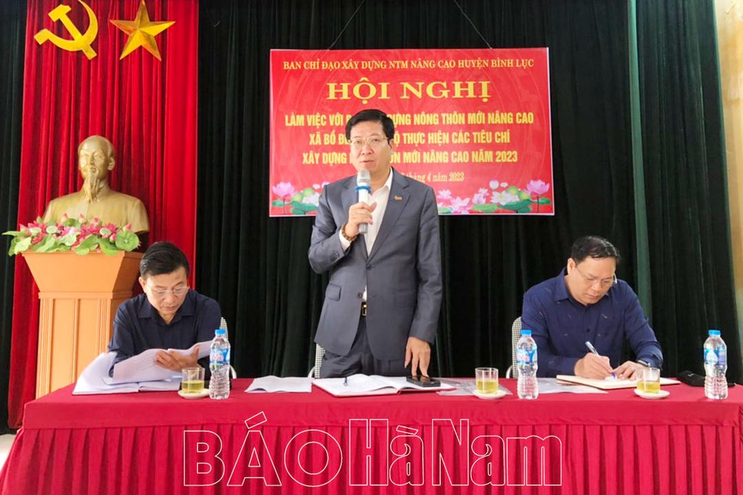 Ban chỉ đạo xây dựng nông thôn mới nâng cao huyện Bình Lục làm việc tại xã Bồ Đề