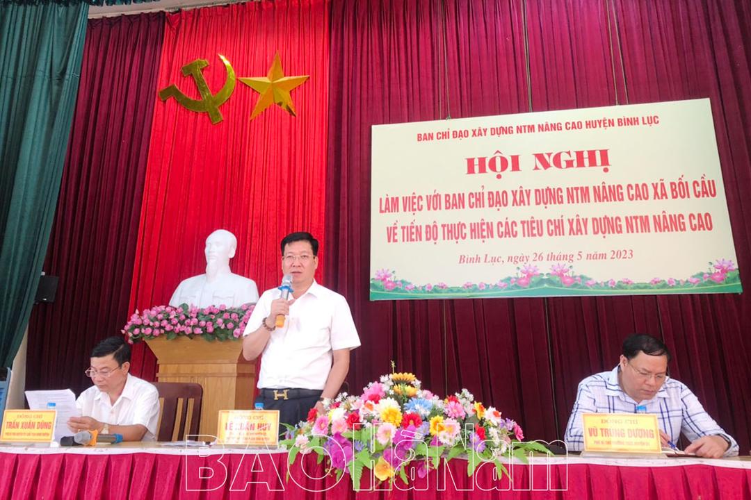 Lãnh đạo huyện Bình Lục đánh giá tiến độ xây dựng xã NTM nâng cao tại Bối Cầu