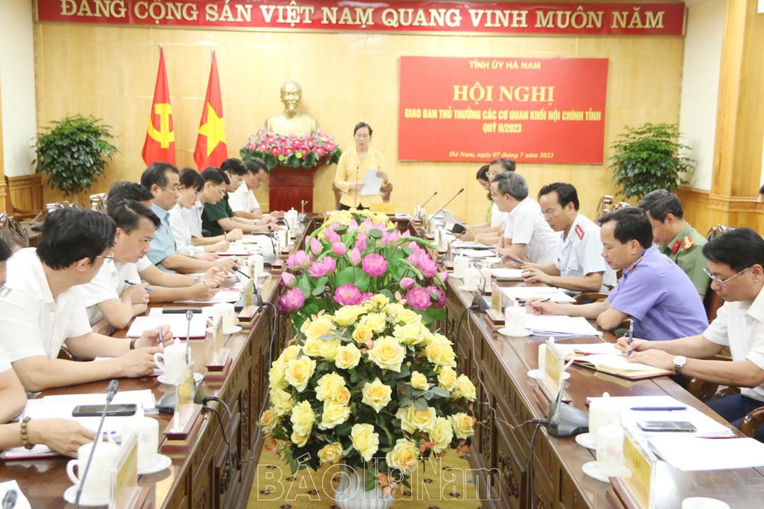 Thường trực Tỉnh ủy giao ban với thủ trưởng các cơ quan Khối nội chính