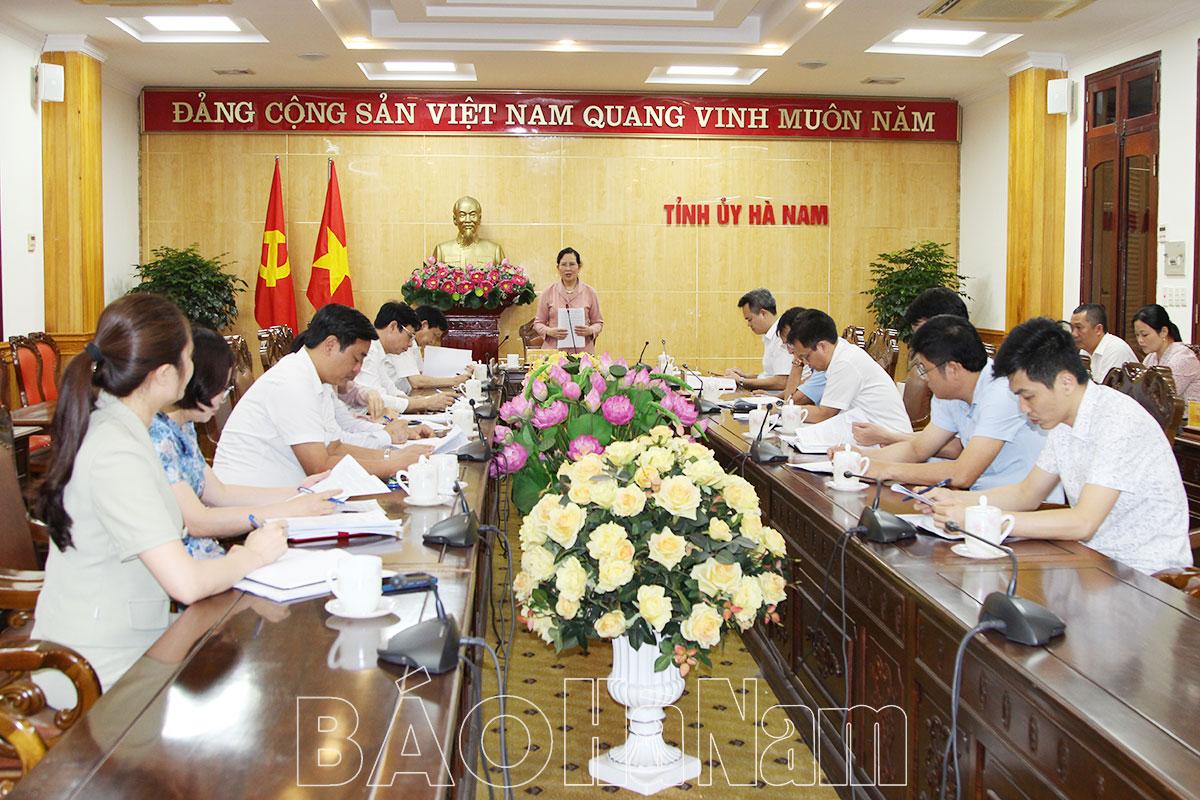 Thường trực Tỉnh ủy làm việc với Ban Tổ chức Tỉnh ủy về kết quả công tác tổ chức xây dựng Đảng