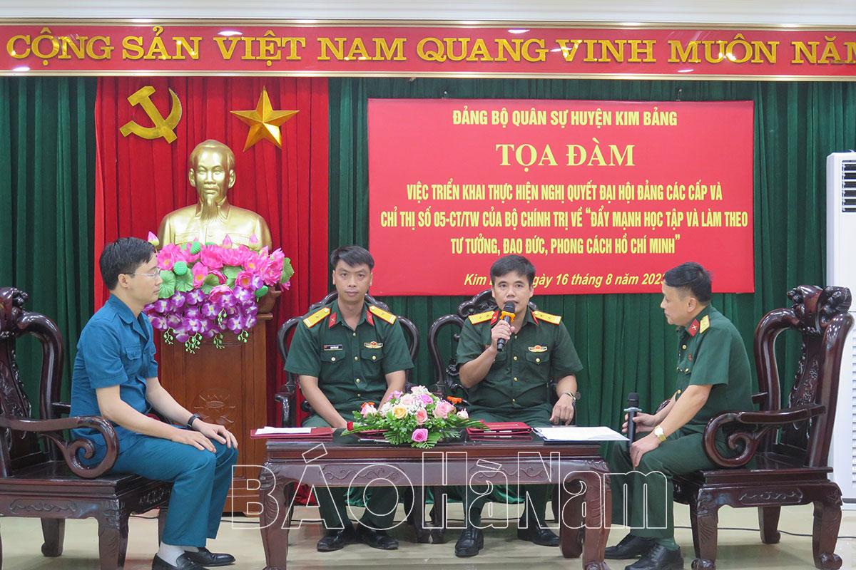 Đảng bộ Quân sự huyện Kim Bảng tọa đàm việc triển khai thực hiện Nghị quyết Đại hội Đảng các cấp và đẩy mạnh “Học tập và làm theo tư tưởng, đạo đức, phong cách Hồ Chí Minh"