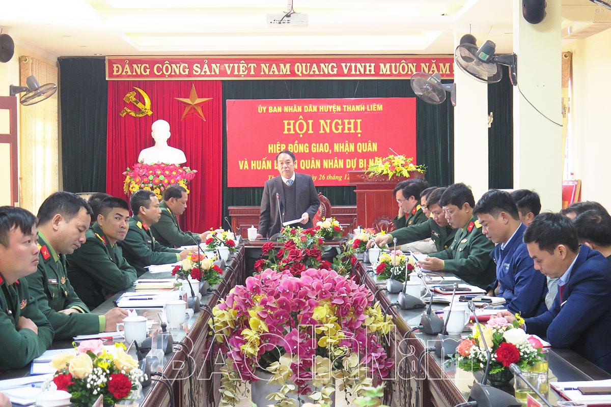 UBND huyện Thanh Liêm hiệp đồng giao, nhận quân và huấn luyện quân nhân dự bị năm 2024