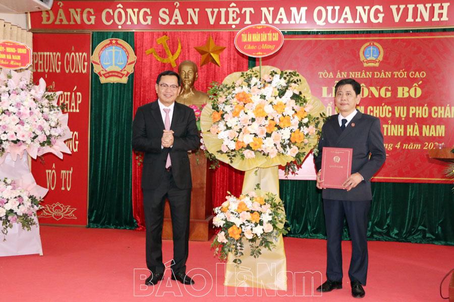 Công bố quyết định bổ nhiệm Phó Chánh án Tòa án nhân dân tỉnh Hà Nam