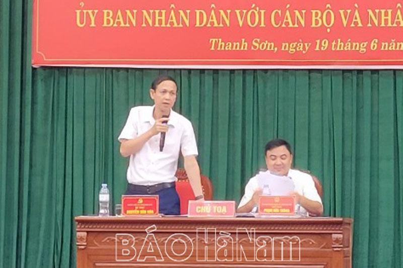 Người đứng đầu cấp ủy, chính quyền xã Thanh Sơn đối thoại với cán bộ, đoàn viên, hội viên, nhân dân