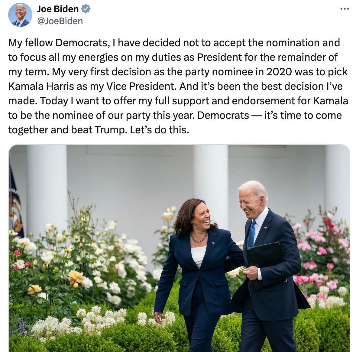 Tổng thống Mỹ Joe Biden từ bỏ cuộc đua với đối thủ Donald Trump