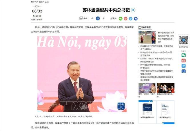 Truyền thông nhiều nước đưa tin đồng chí Tô Lâm được bầu làm Tổng Bí thư