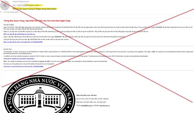 Cảnh báo mạo danh Ngân hàng Nhà nước để gửi đường link cập nhật thông tin sinh trắc học