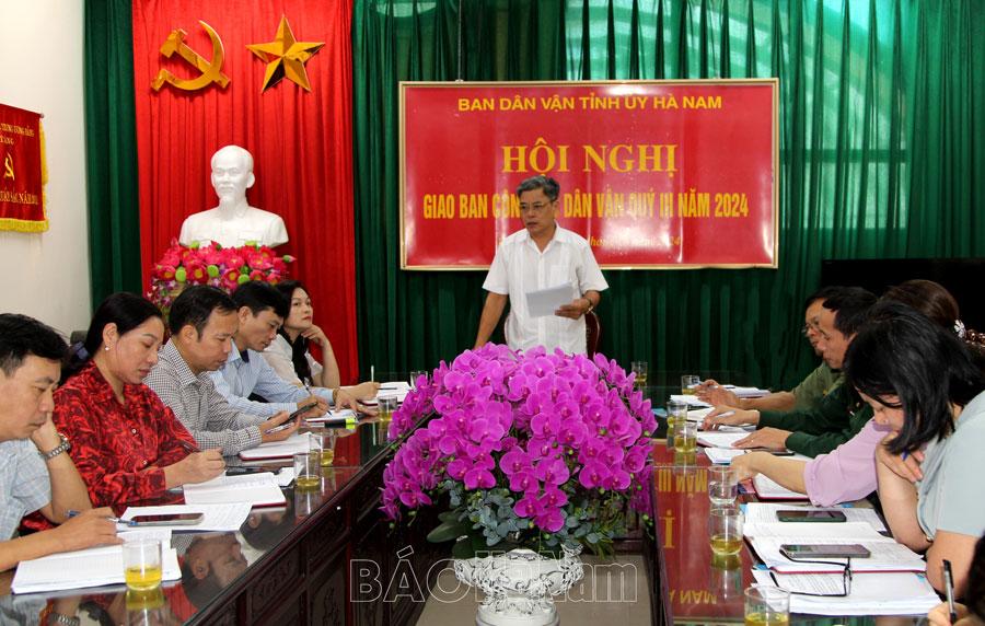 Ban Dân vận Tỉnh ủy giao ban công tác quý III