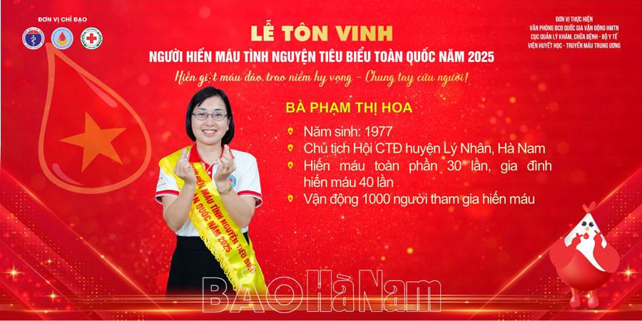 Hà Nam có một cá nhân được tôn vinh người hiến máu tiêu biểu toàn quốc năm 2025