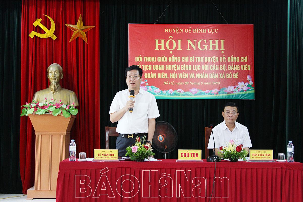 Huyện ủy Bình Lục tổ chức hội nghị đối thoại giữa người đứng đầu cấp ủy, chính quyền với CBĐV, ĐVHV và nhân dân xã Bồ Đề