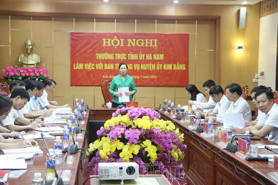 Thường trực Tỉnh ủy làm việc với Ban Thường vụ Huyện ủy Kim Bảng về việc đẩy nhanh tiến độ thực hiện các dự án trên địa bàn