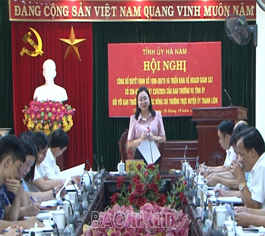 Tỉnh ủy triển khai kế hoạch giám sát đối với BTV và Thường trực Huyện ủy Thanh Liêm